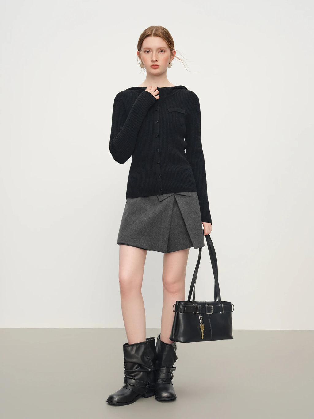 Winter 2025 Women's Hooded Knit Cardigan - Stand Collar Pure Wool Open Front Coatigan Textured Design for Casual Elegance