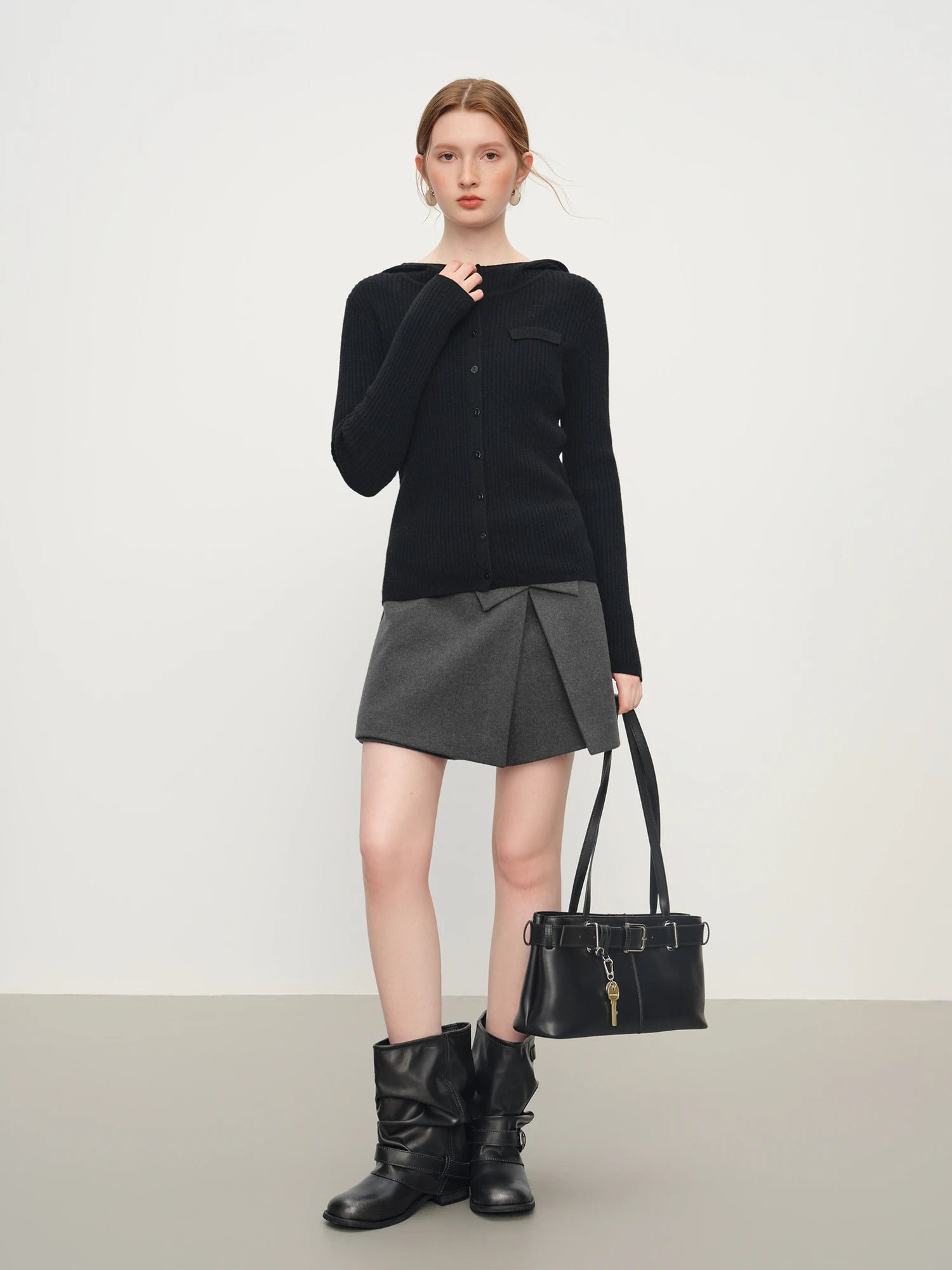 Winter 2025 Women's Hooded Knit Cardigan - Stand Collar Pure Wool Open Front Coatigan Textured Design for Casual Elegance