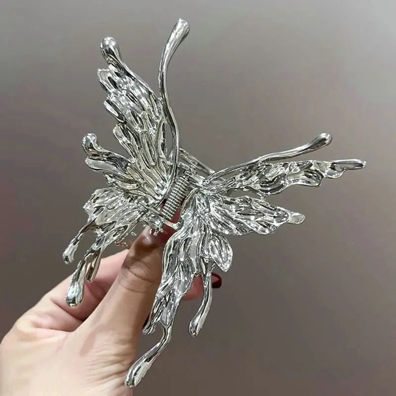 Butterfly Hair Clip Bright Silver Cross Geometric Hairpin Rose Flower Hair Claw Woman Girls Styling Barrette Headdress