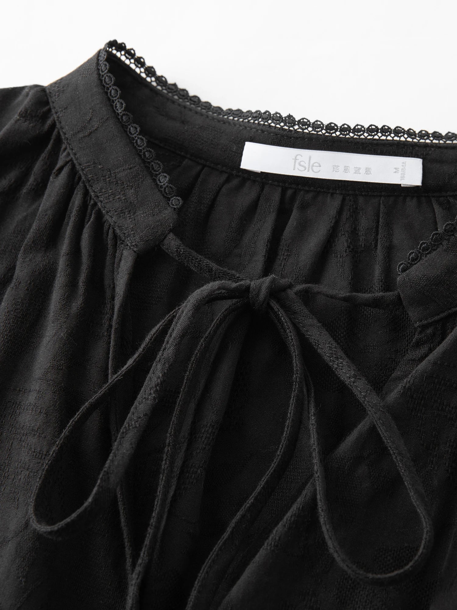 FSLE French Style V-neck Earrings Lace-up Shirt for Women Autumn 2025 New Arrival Long-sleeved Stitching Casual Tops
