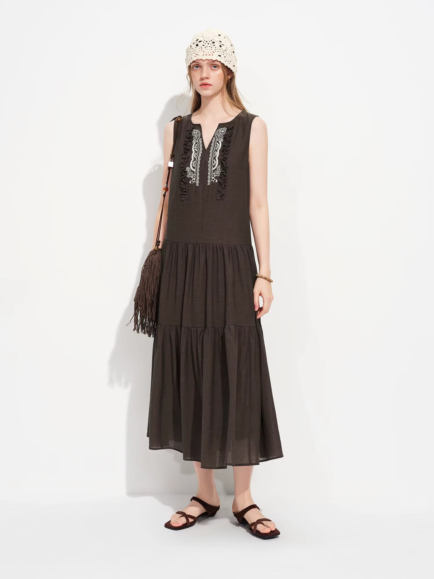 2026 Spring Sleeveless V Neck Paisley Print A-Line Dress Two Convertible Midi/Maxi Dress for Vacation Y2K Coastal Style