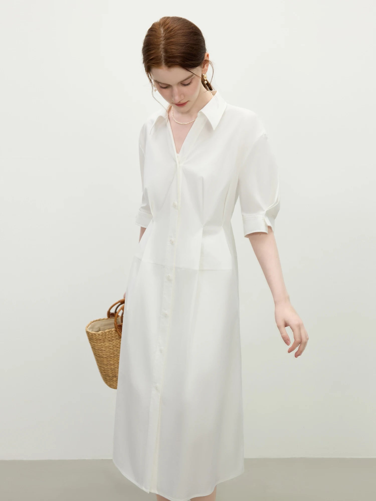 FSLE Structured Waist-Defining Shirt Dress 2025 Summer Elegant Office To Interview Attire 3D Tailored Chiffon Formal