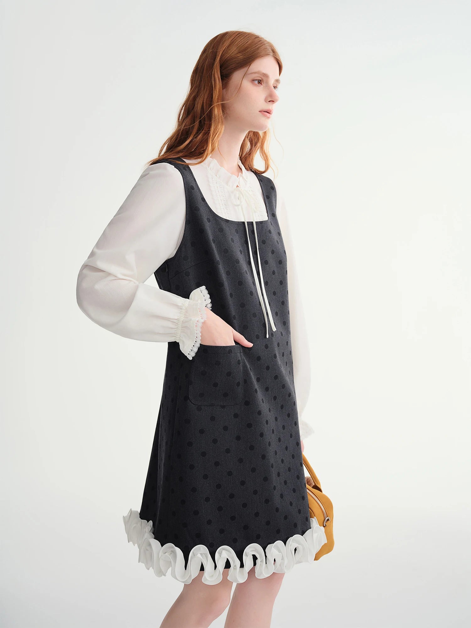 Polka Dot Print Contrast Color Lace Trim Sleeveless Dress Women 2025 Winter New Arrival Casual Party Wear Vest Dress