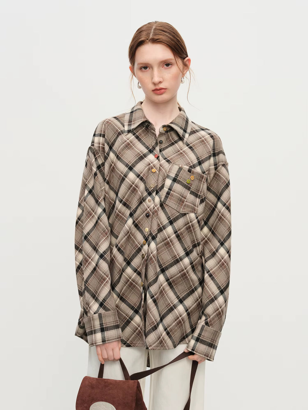 Retro Plaid Design Shirt Women 2025 Winter New Color Button Lapel Top