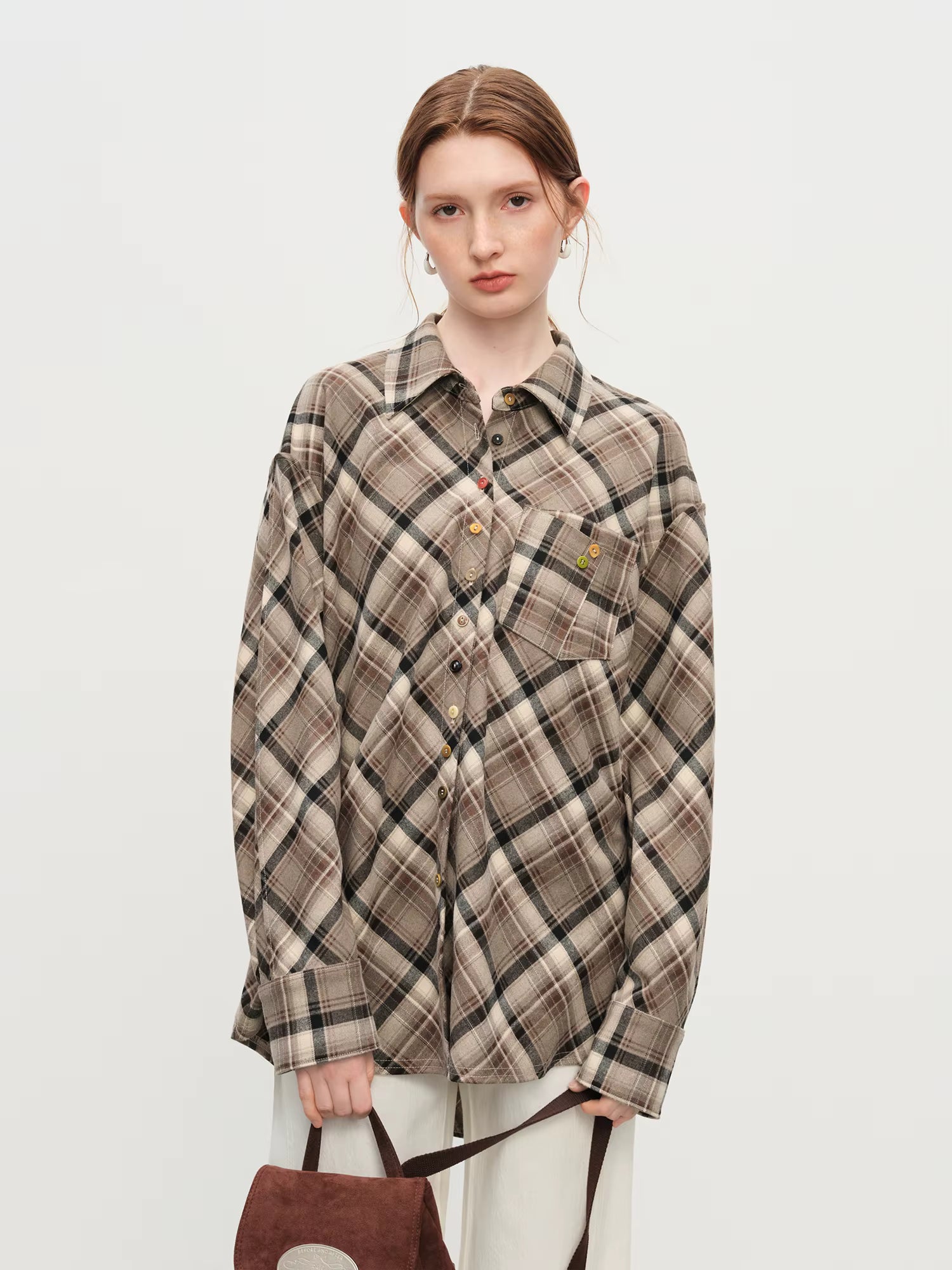Retro Plaid Design Shirt Women 2025 Winter New Color Button Lapel Top