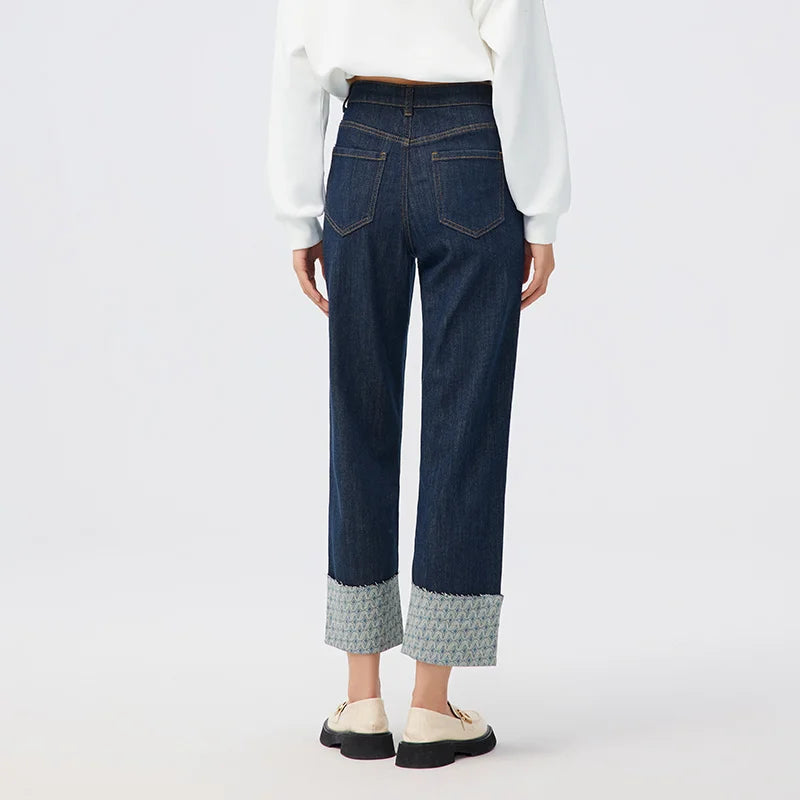 Semir Casual Pants Women Textured Checkerboard Long Pants Trendy High Street Textured Black Relaxed Elegant Flare Pants