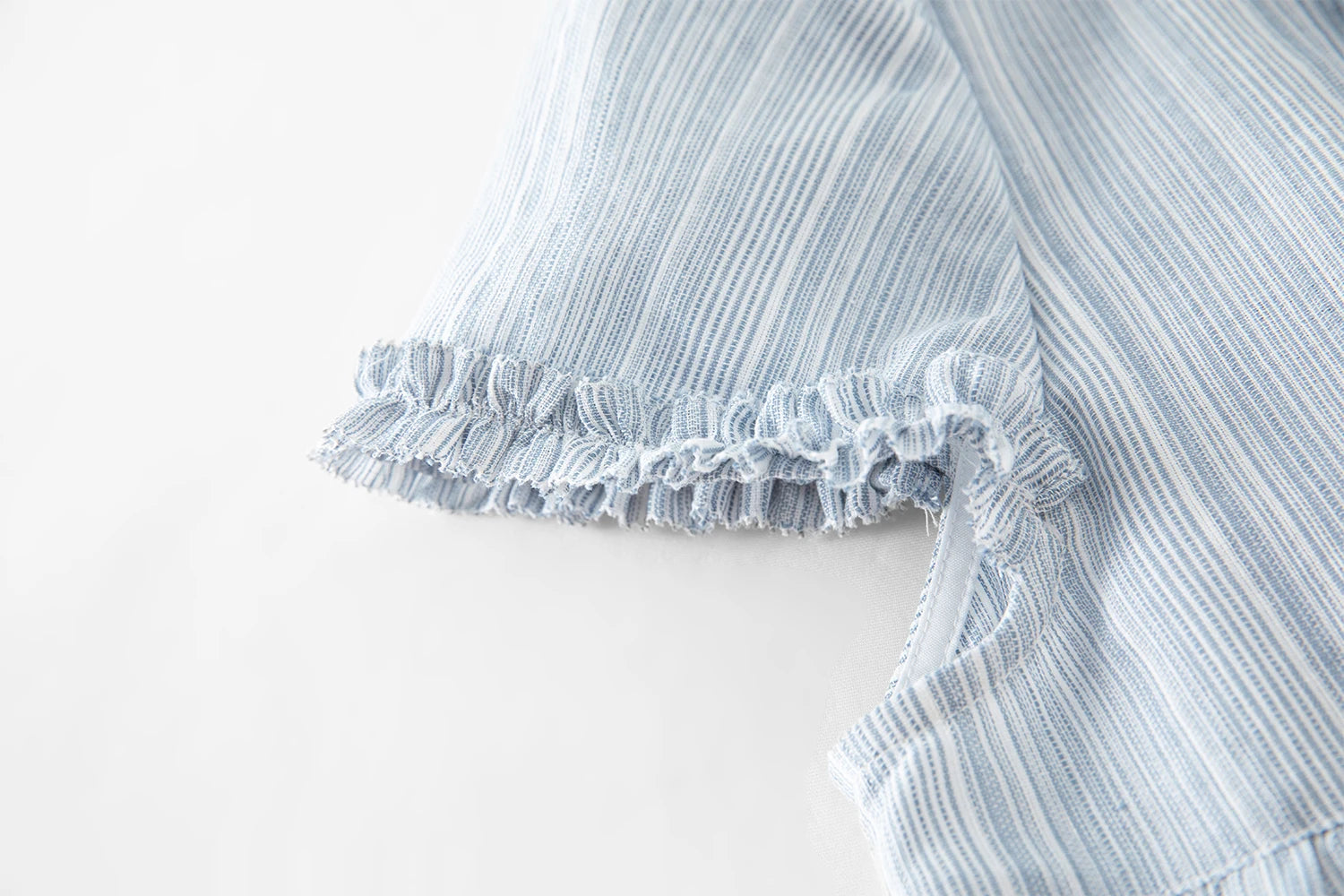 DUSHU Ruffled Fake Two-piece Shirt 2025 Summer New Striped Blue Top Shirt