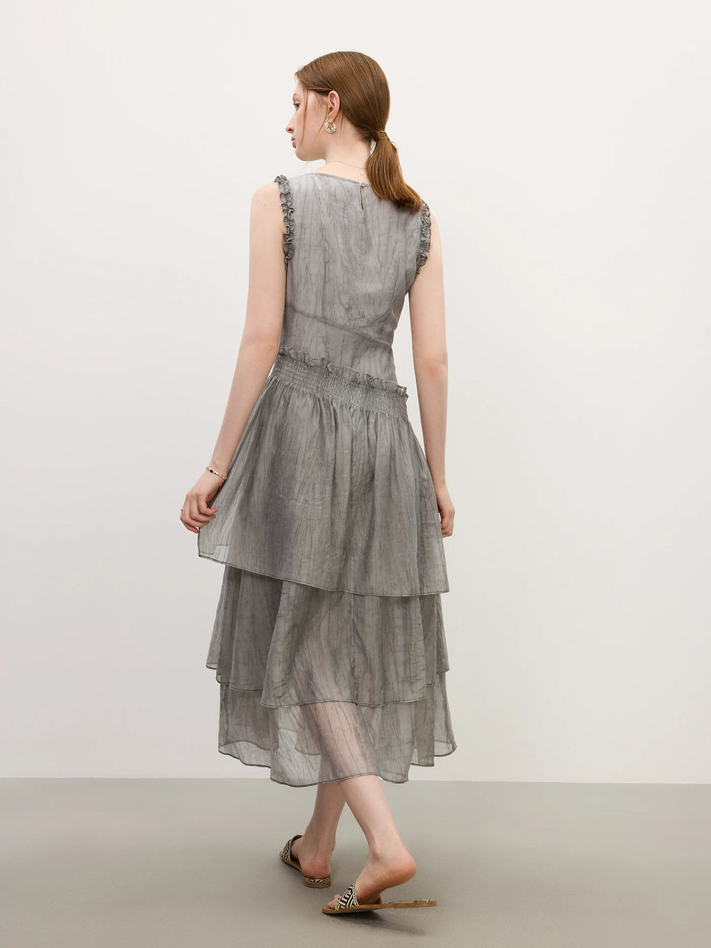 FSLE 2025 Summer Textured Pleat Dress - Fluid Asymmetric Hem Sleeveless Resort to Office Elegant Silhouette