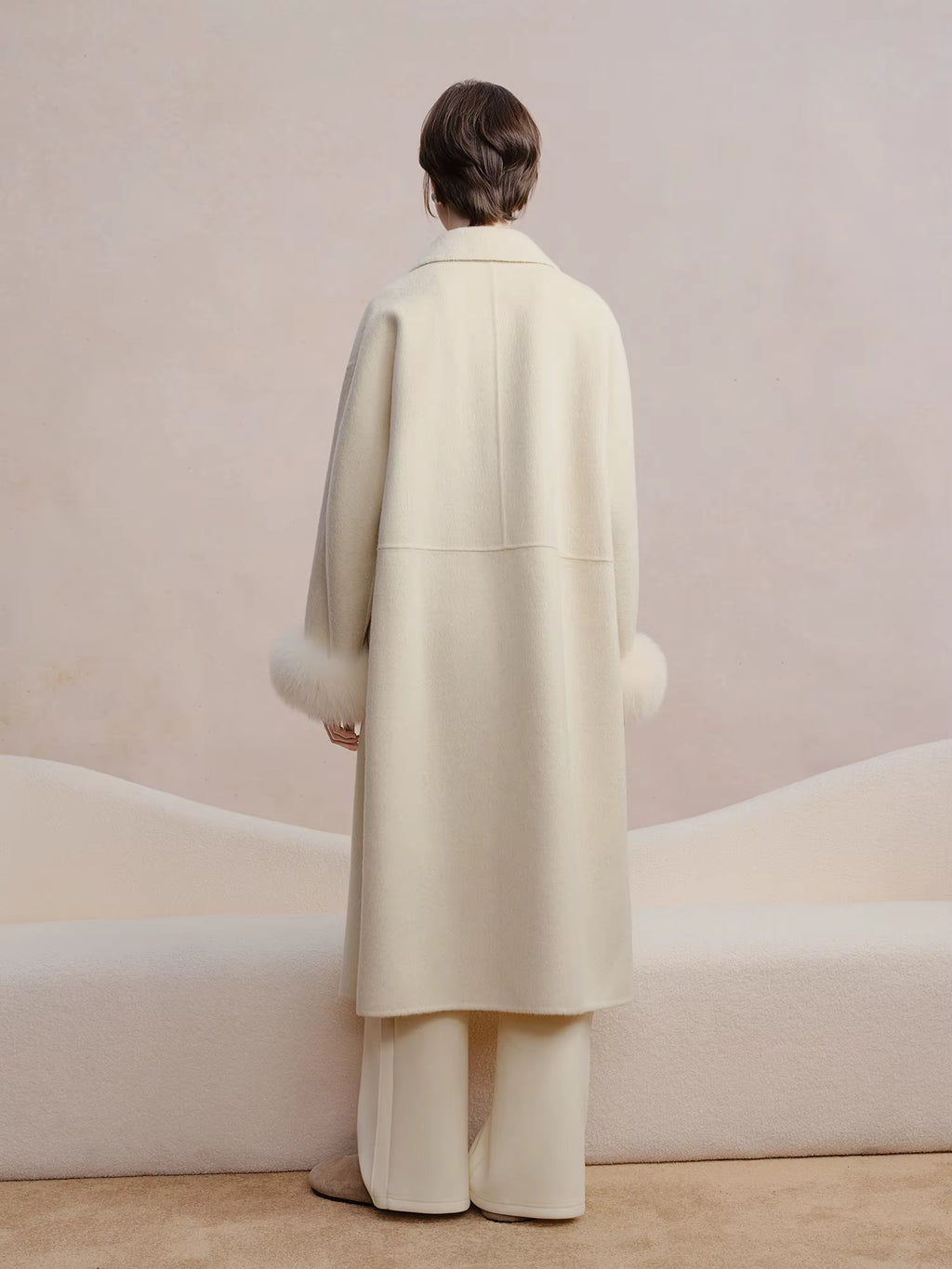 Plus Size Women's Detachable Collar Double Faced Wool Coat 2025 Winter Swan Style Tweed Overcoat Elegant Casual Outerwear