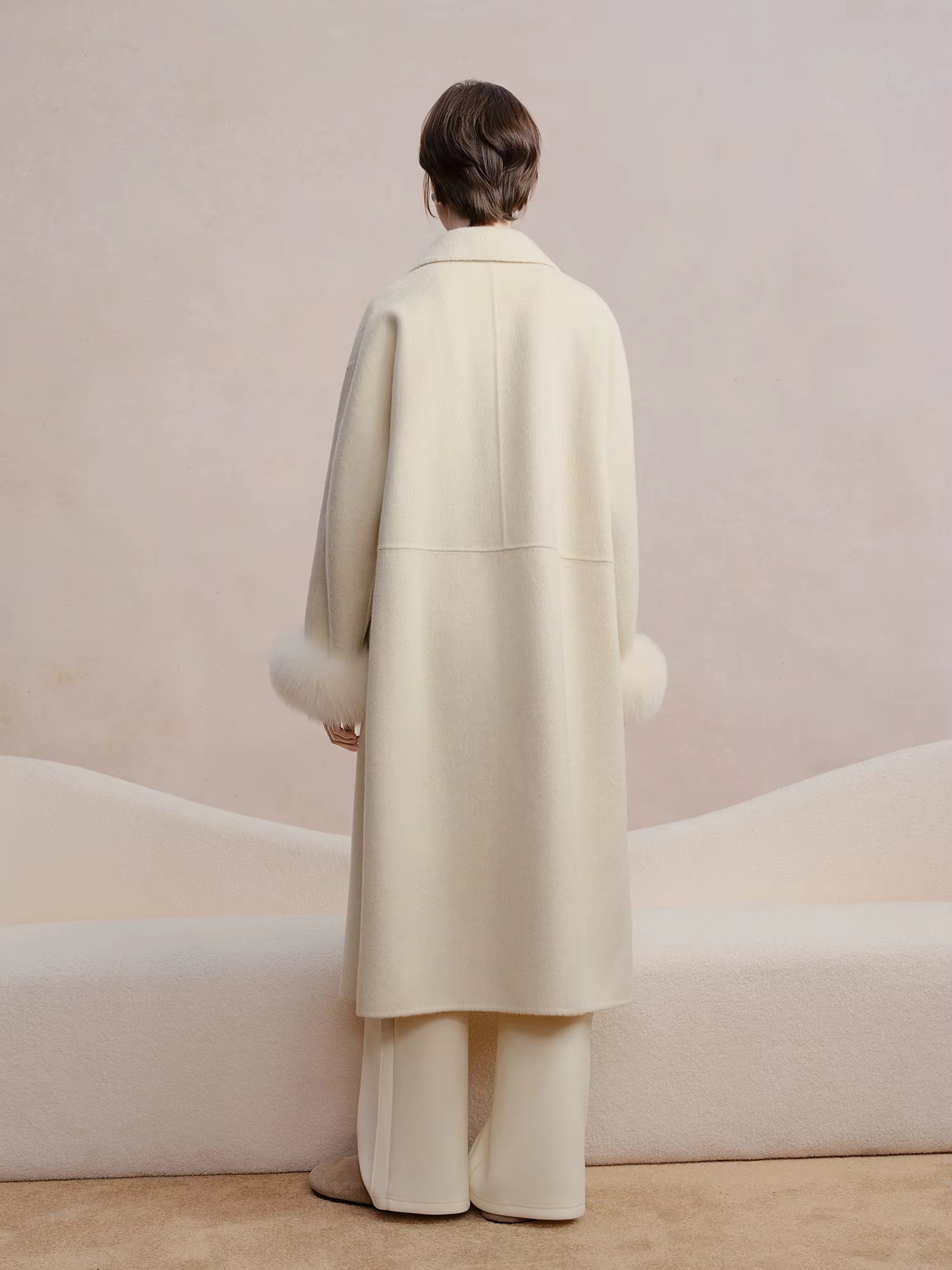 Plus Size Women's Detachable Collar Double Faced Wool Coat 2025 Winter Swan Style Tweed Overcoat Elegant Casual Outerwear