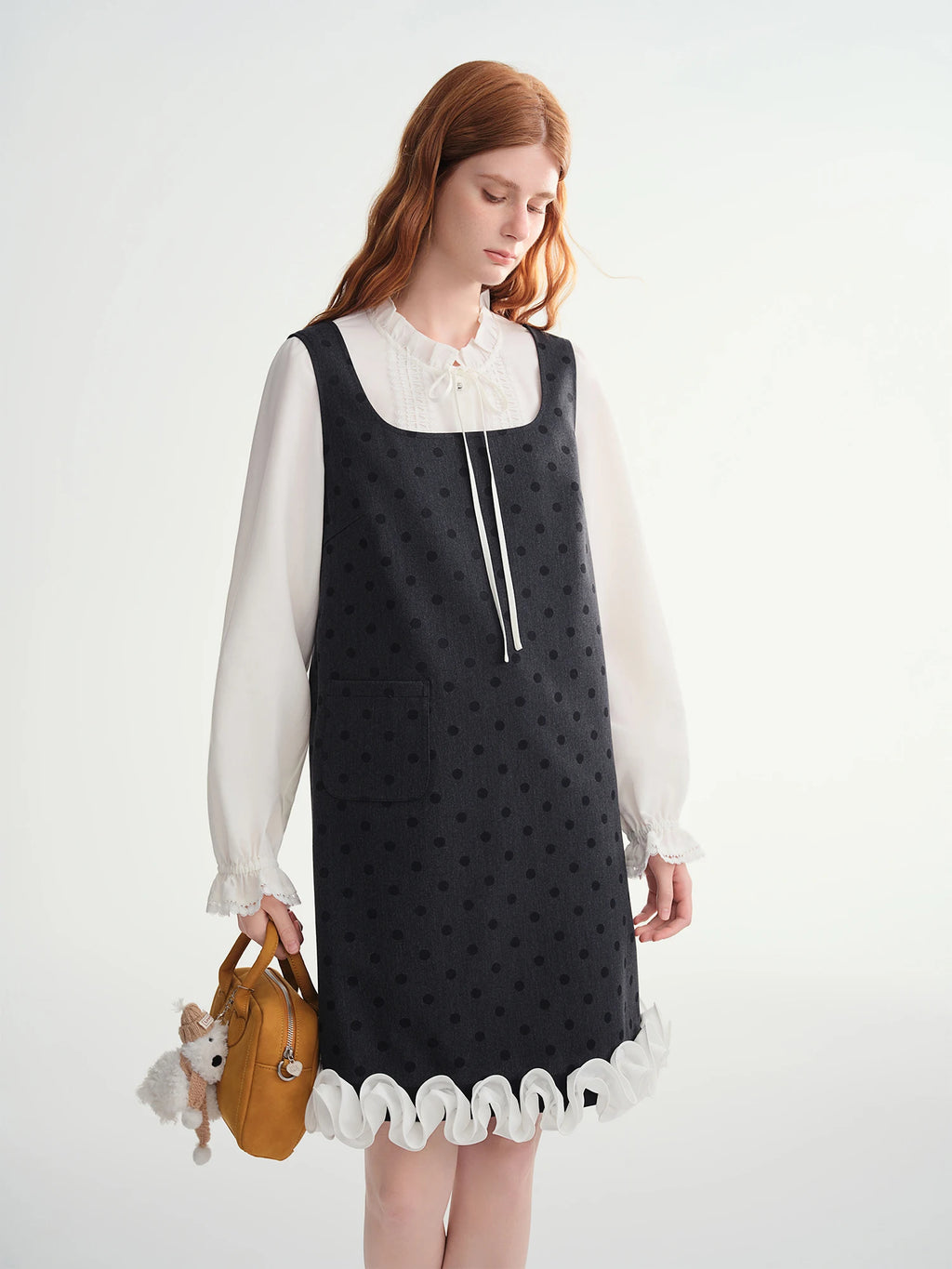 Polka Dot Print Contrast Color Lace Trim Sleeveless Dress Women 2025 Winter New Arrival Casual Party Wear Vest Dress