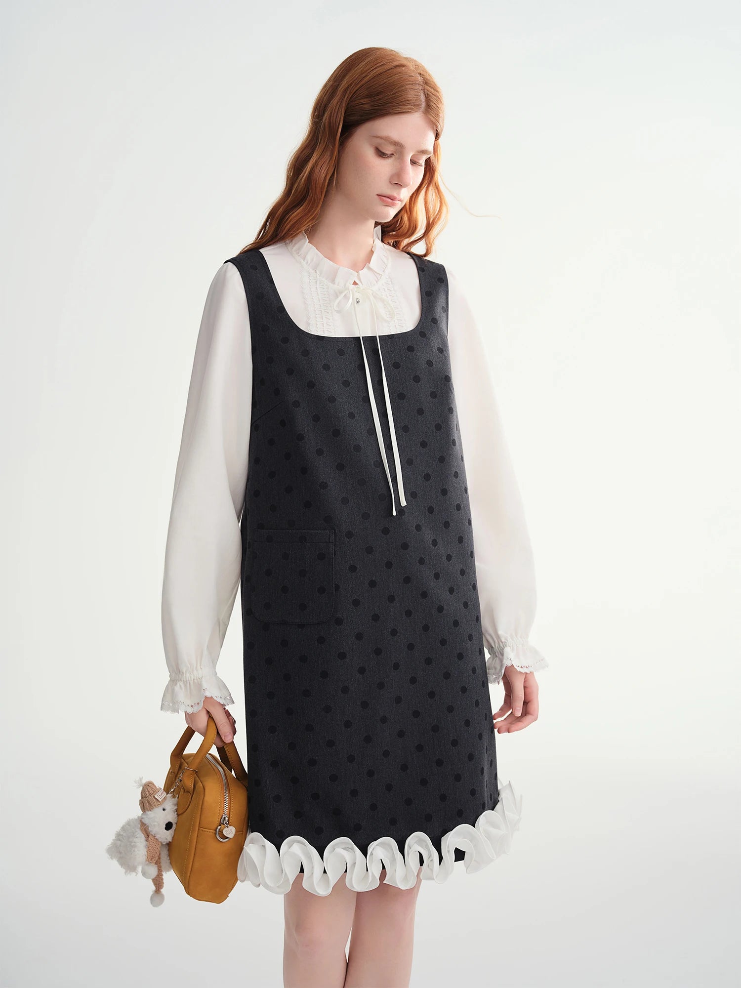 Polka Dot Print Contrast Color Lace Trim Sleeveless Dress Women 2025 Winter New Arrival Casual Party Wear Vest Dress