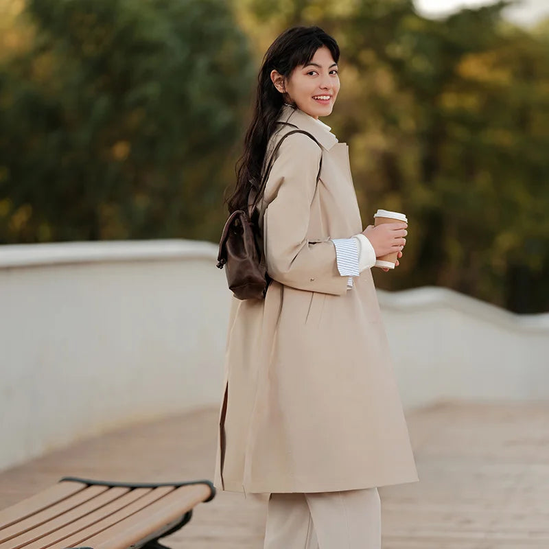 Semir Trench Coat Women Long Waist Raglan Sleeve Lapel 2024 New Spring Loose Triple Protection Literary Khaki Coat
