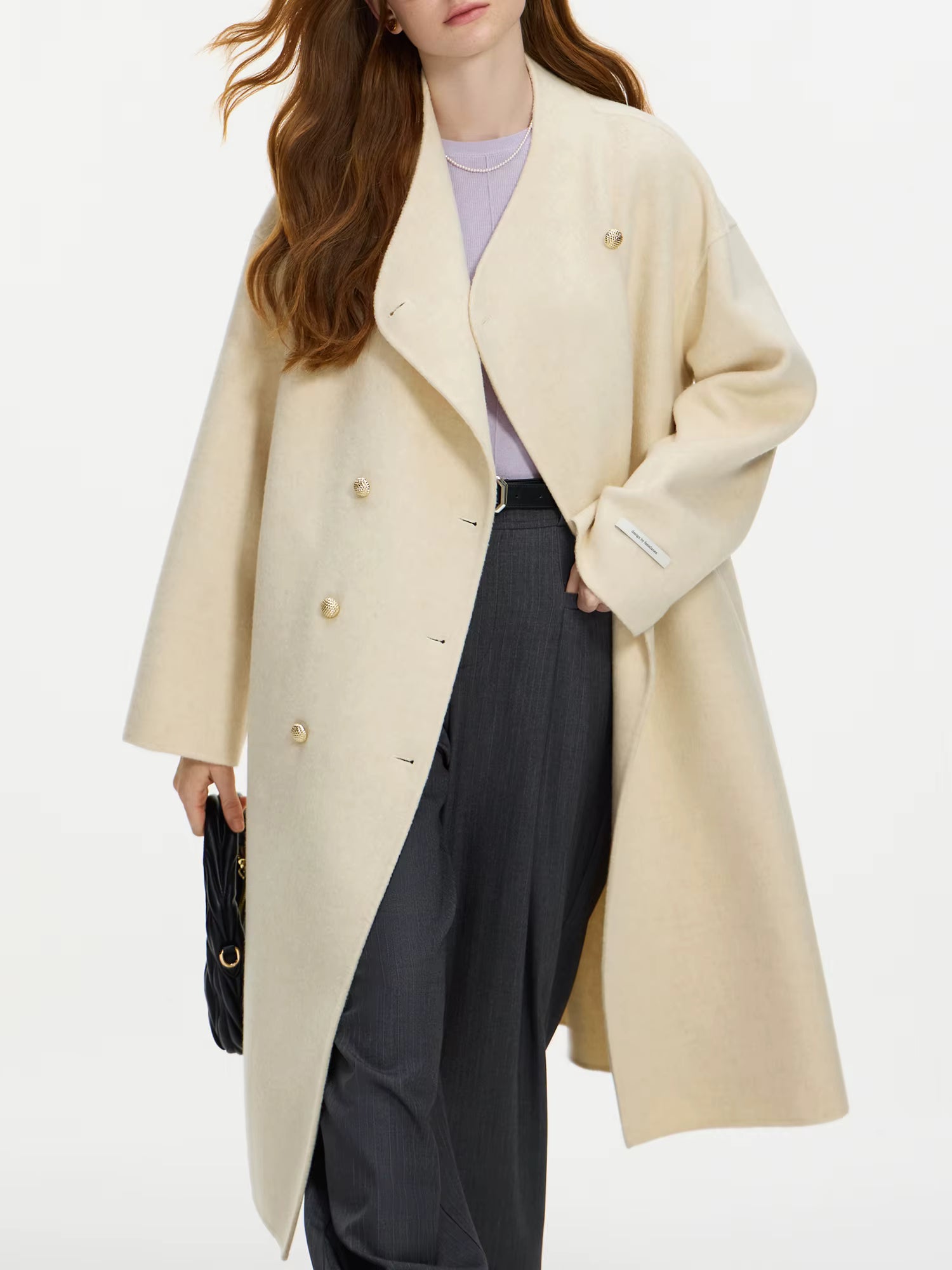 Wool 100% Double Breasted Stand Up Collar Double-sided Woolen Coat for Women's Autumn Winter 2025 New Woolen Coat