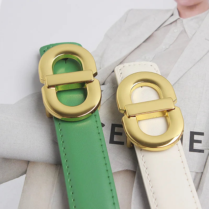 Women's metal buckle female design high-end leather belt for women luxury brand jeans skirt leather tactical belt cinto feminino