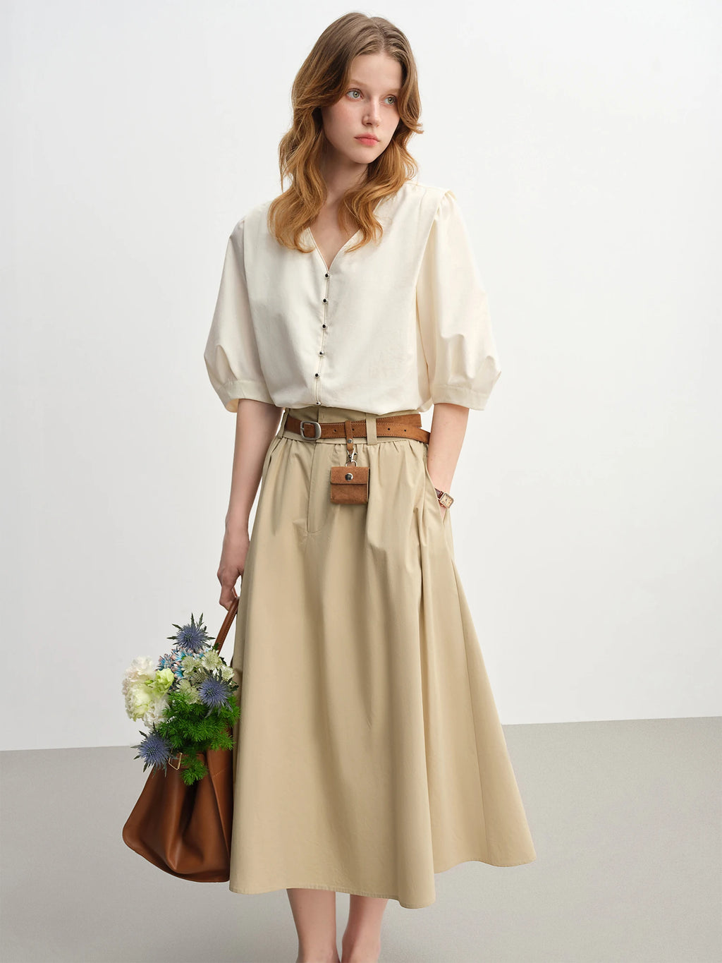 DUSHU V-neck Blouse Half Sleeve Solid Simple Ins Korean Style 2025 Autumn New Fashion Commuting All-match Slim Tops
