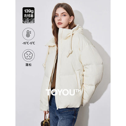 TOYOUTH Women Down Jacket 2024 Autumn Winter New 90% White Duck Down Stand Collar Warm and Lightweight Trendy Coat