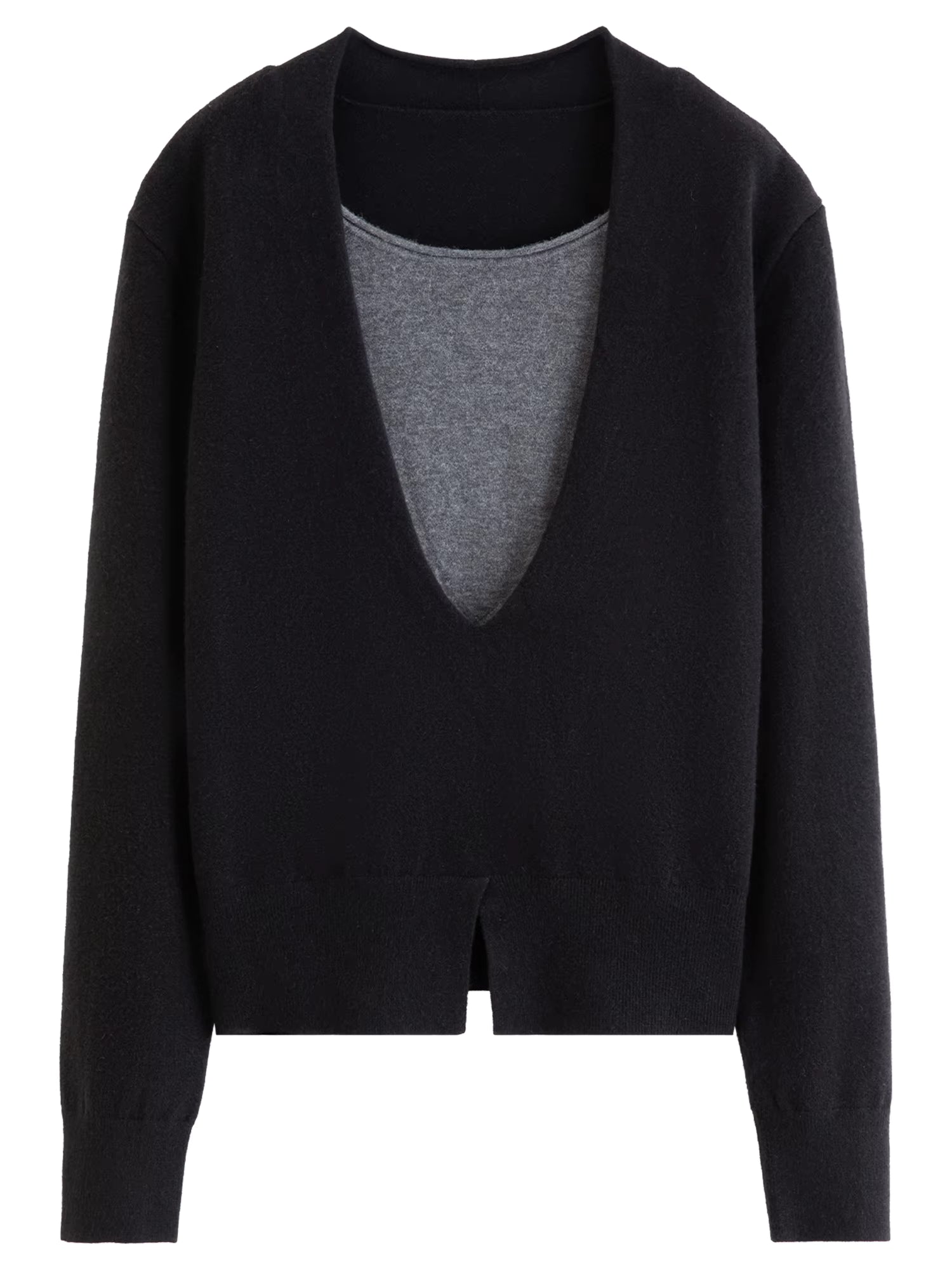 Plus-Size Women's Fashion: Elegant Lazy Curve Faux Two-Piece Color Block Contrast Deep V-Neck Knit Sweater 2025 Winter
