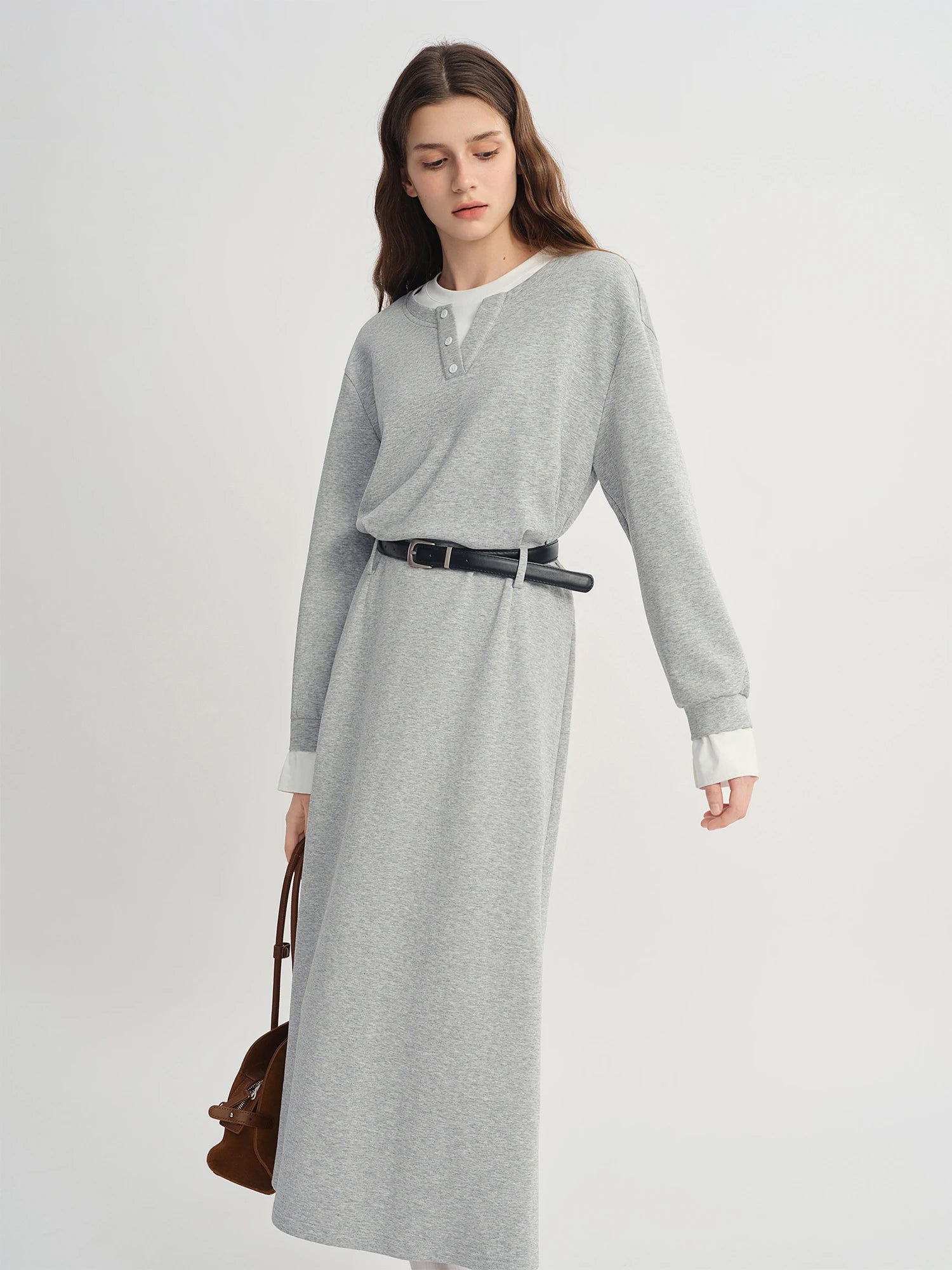 Autumn 2025 Women's Mock Layer Dress - Flattering Fit Versatile Length Shift Style Casual Elegant with Lace Trim