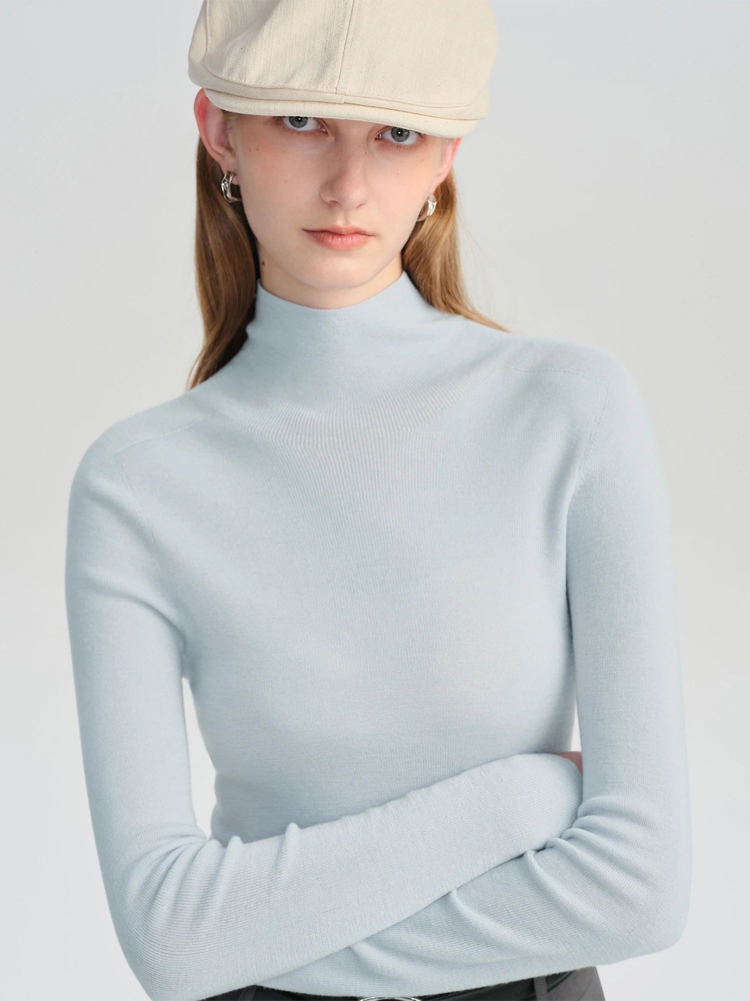 ZIQIAO Wool Sweater for Women Autumn and Winter New 18 Needle Nude Seamless Knitted Bottoming T-shirt