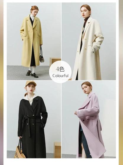 FSLE Korean Style 100% Woolen Coat Women Autumn Winter 2022 New Solid Office Lady Elegant Double-sided Mid-length Coat Female