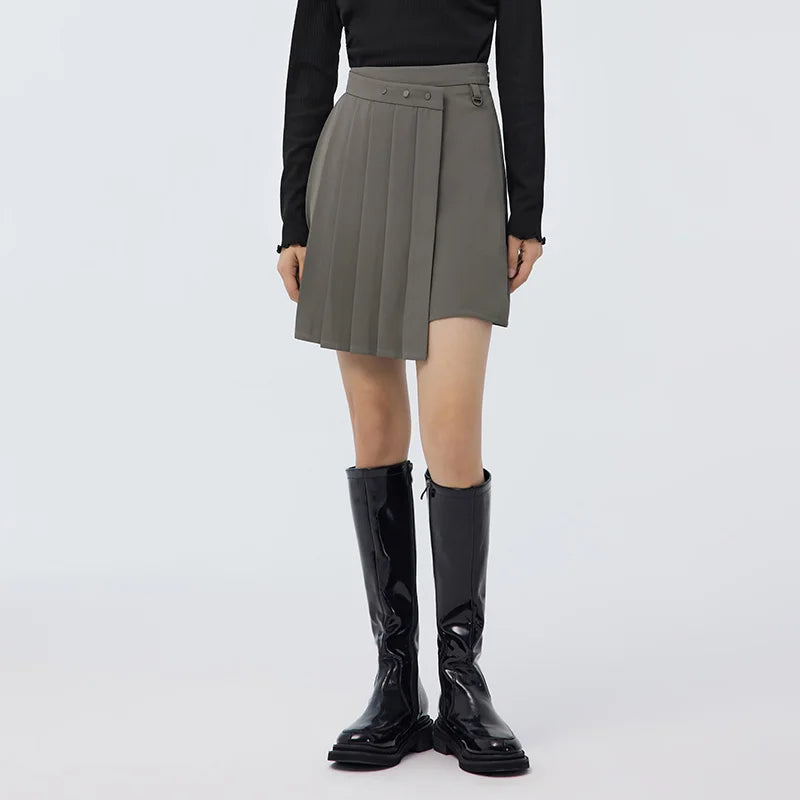 Semir 2023 Women Skirt Spring New Playful Asymmetrical Pleated Skirt Solid Color Sweet Cool A-line Skirt for Women