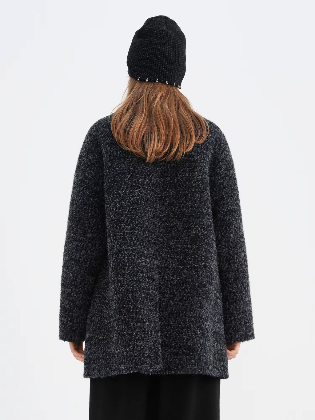 【Premium Series】 Women's Tweed Pattern Turtleneck Wool Blend Overcoat - Elegant Winter Long Coat for Business Casual