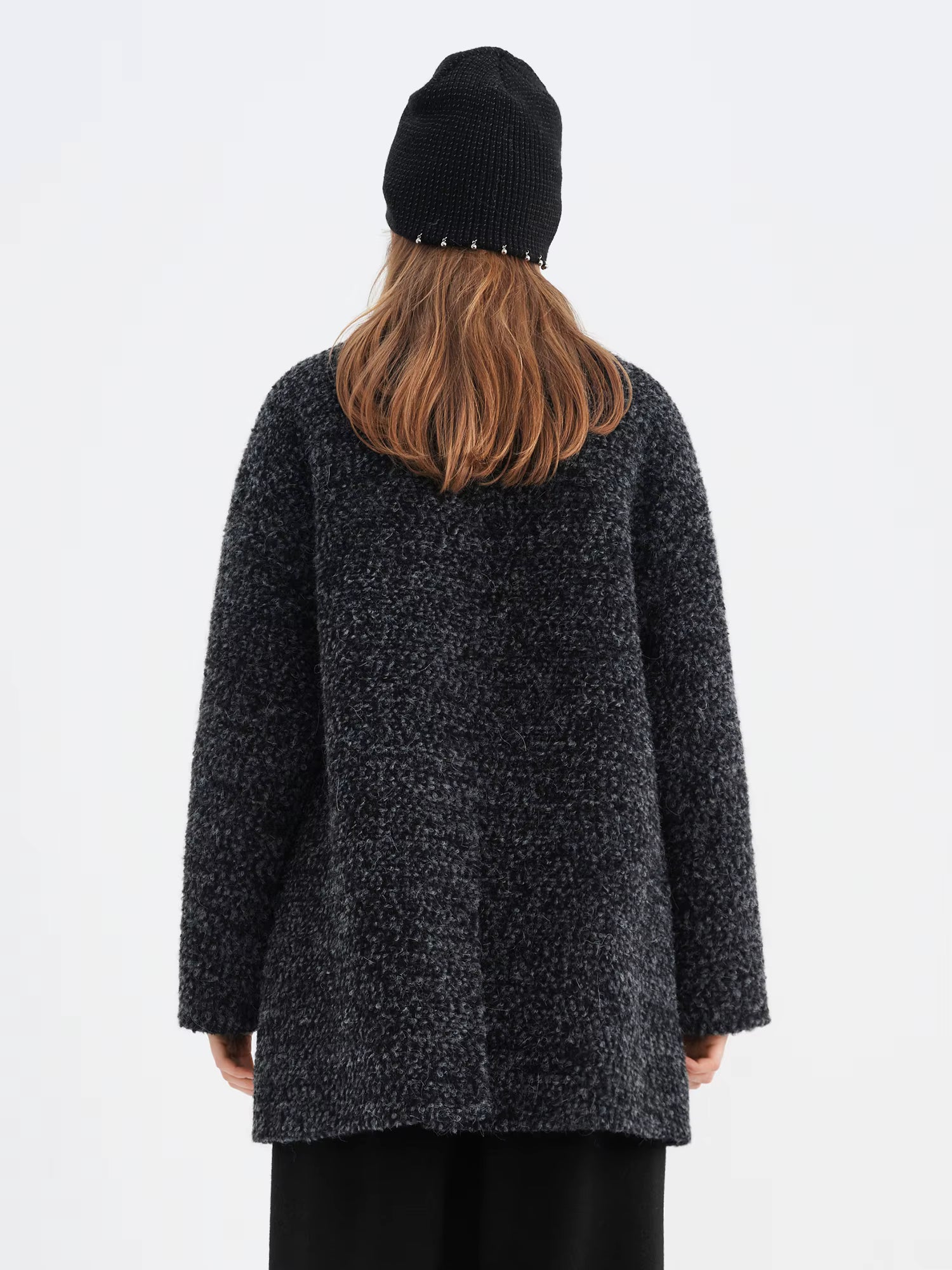 【Premium Series】 Women's Tweed Pattern Turtleneck Wool Blend Overcoat - Elegant Winter Long Coat for Business Casual