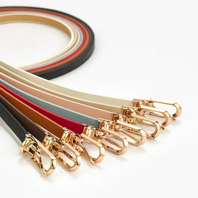 Black Red Brown Adjustable PU Leather Women Faux Leather Belts Candy Color Thin Skinny Waistband Fashion Dress Jeans Strap Belt