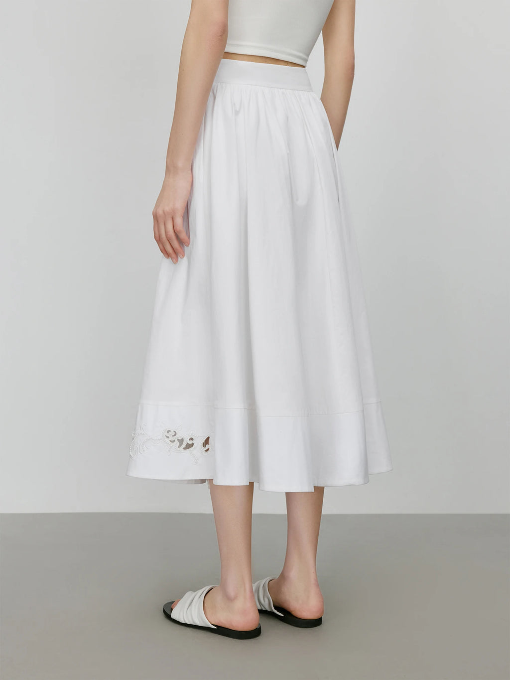 FSLE【Premium Series】100% Cotton Embroidery Design Female Sleeveless Shirt Zipper Waist Long A-LINE Skirts 2025 Summer