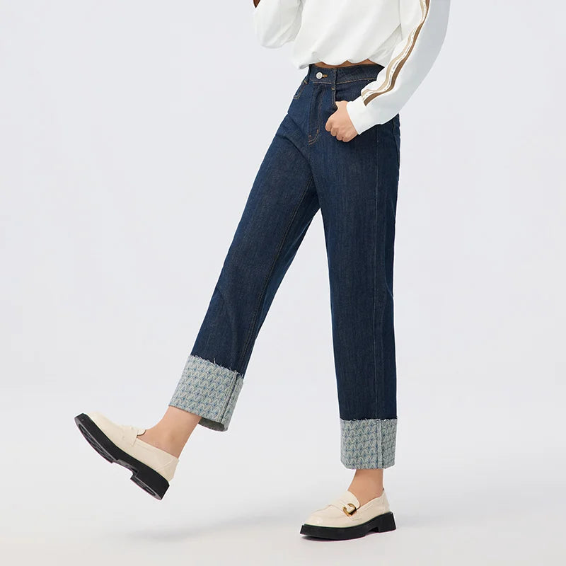 Semir Casual Pants Women Textured Checkerboard Long Pants Trendy High Street Textured Black Relaxed Elegant Flare Pants