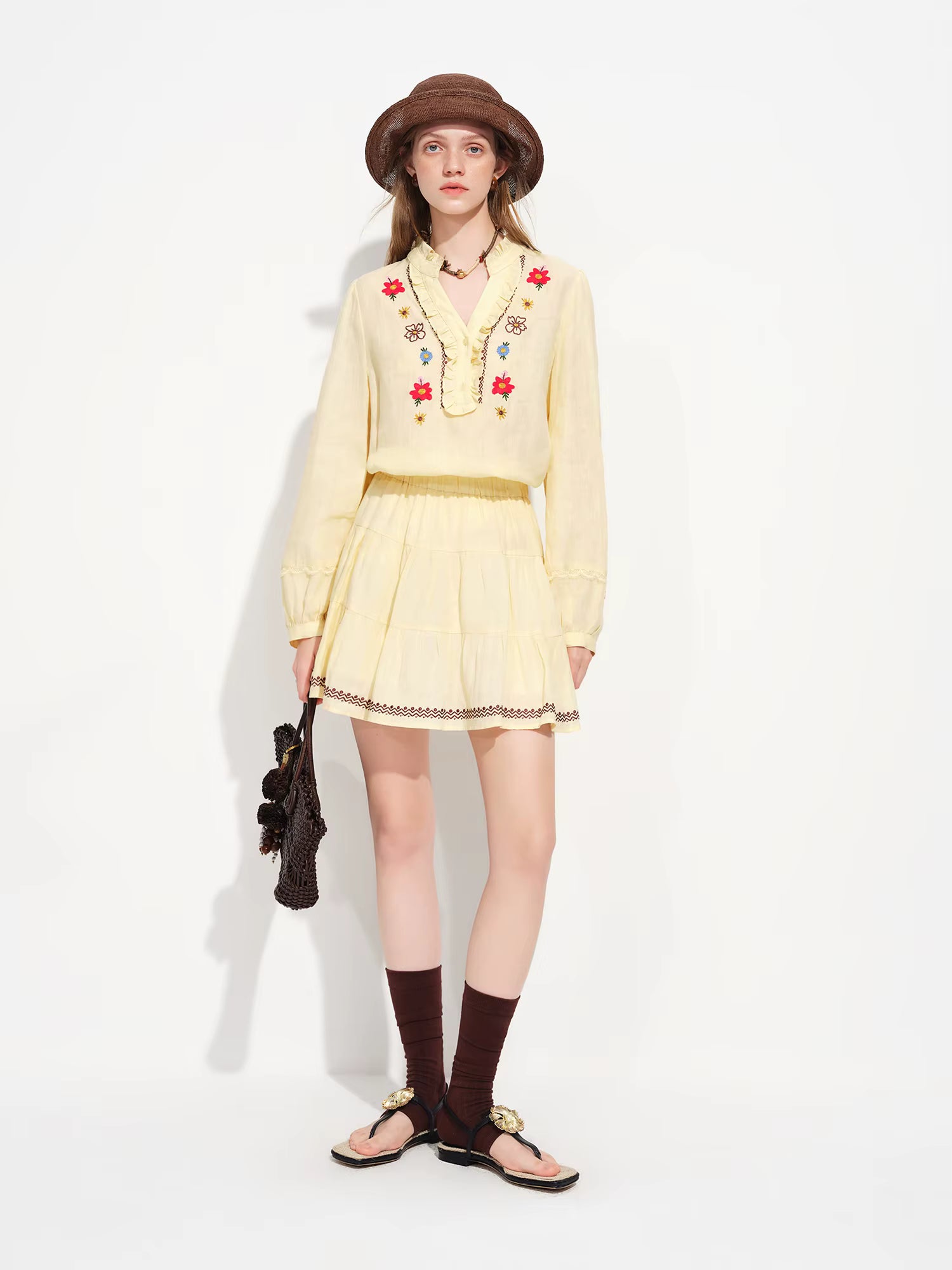 Vintage Countryside Linen Shirt and Skirt Set for Women Spring 2026 New Arrival with UV Protection Top and Skirt Separated