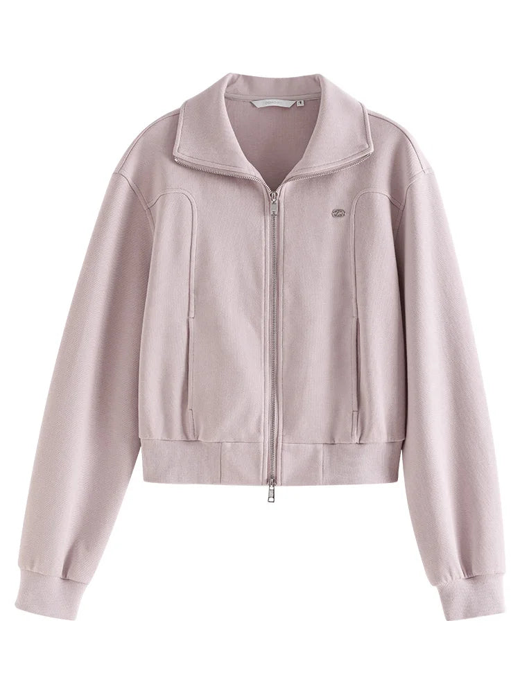 ZIQIAO Cozy Style Double Zipper Casual Pink Sweatshirt Suit for Women Spring 2024 New Long Skirt Two-piece Set Female 24ZQ91102