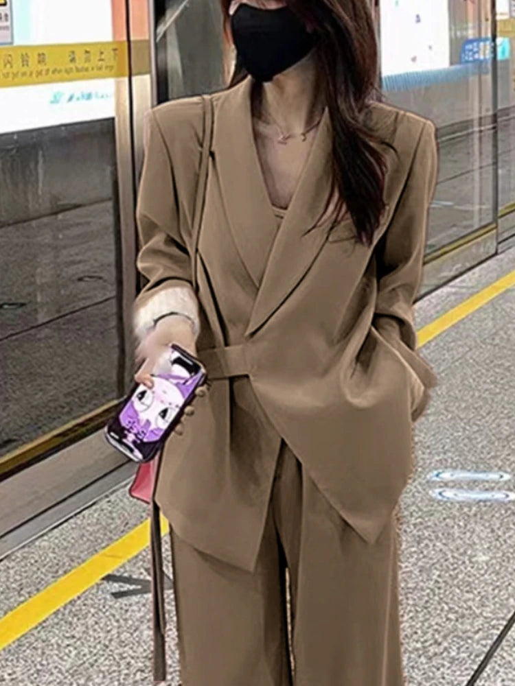 Korean Suit Set Women Version Temperament Professional Set Loose Relaxed British Style Suit Two Piece Set New Woman Clother