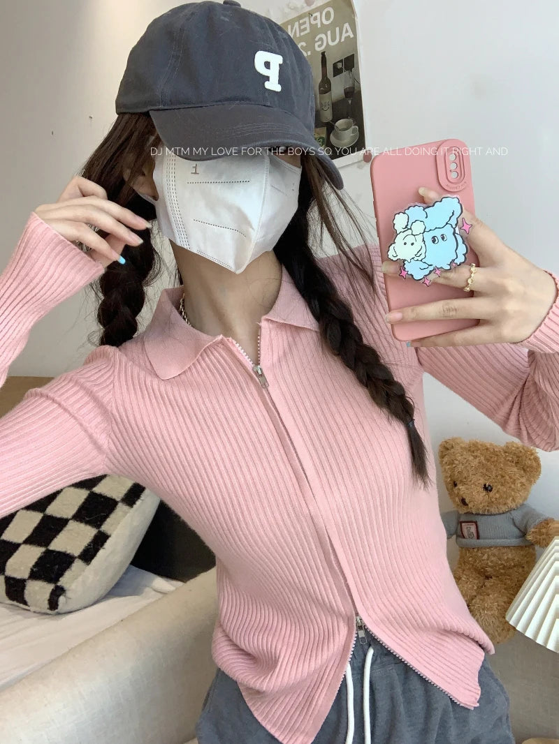 Sweater Cardigans Women Slim Y2k Hotsweat College Young Fashion 2022 Autumn New Design Zipper Cropped Girls Sexy Kpop Korean Ins