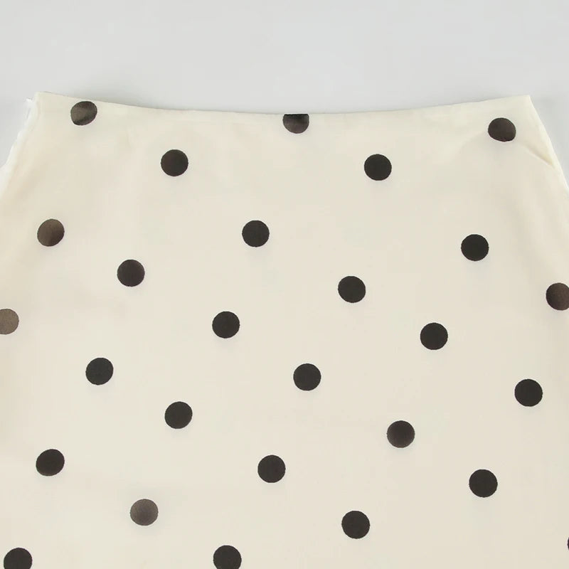 Vintage Polka Dot Bias Midi Skirt with Ruffle Hem