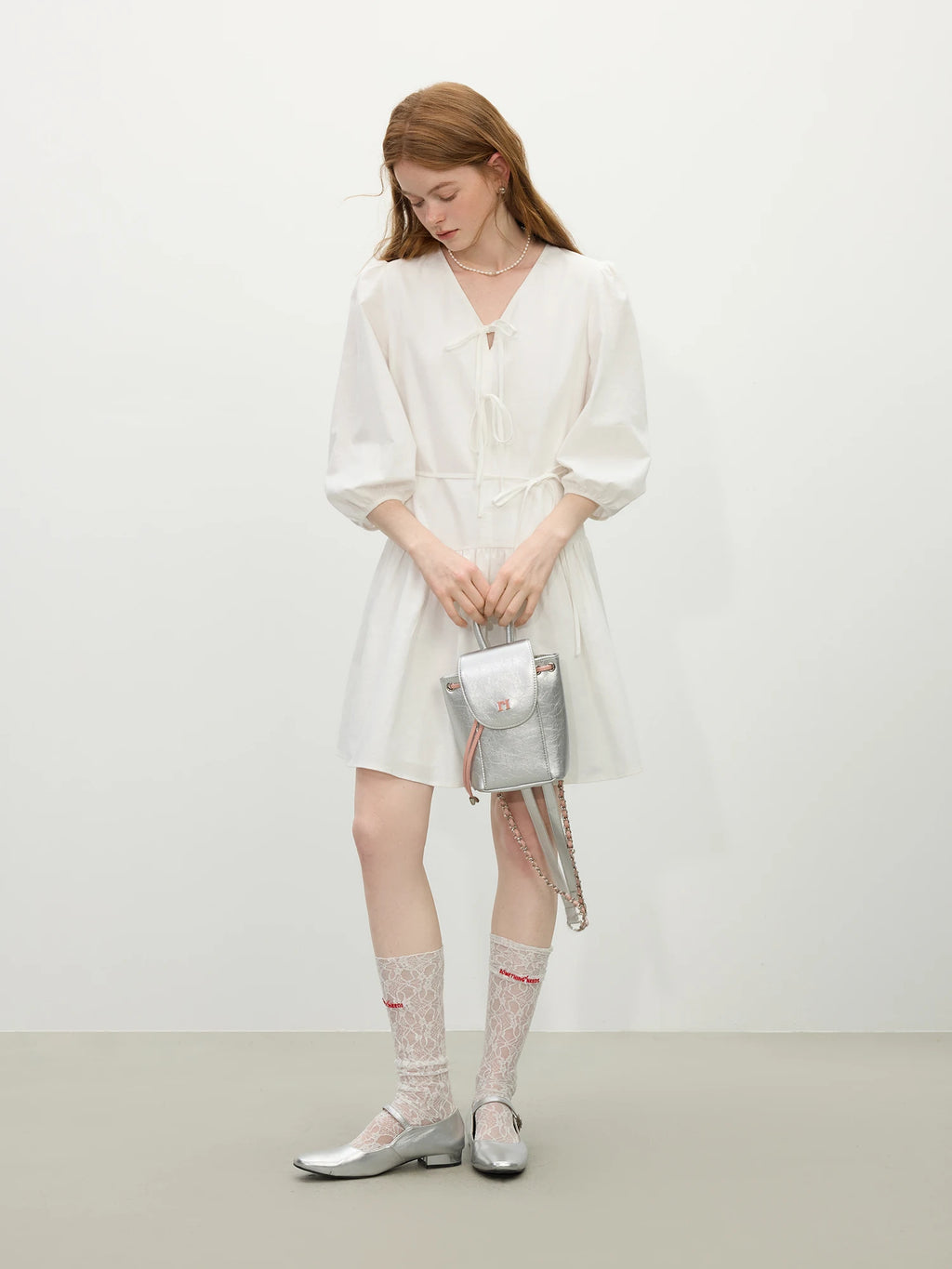 FSLE Office Lady French V-Neck Bow A-Line Dress 2025 Summer High-Waisted Linen Blend Casual To Chic Boho