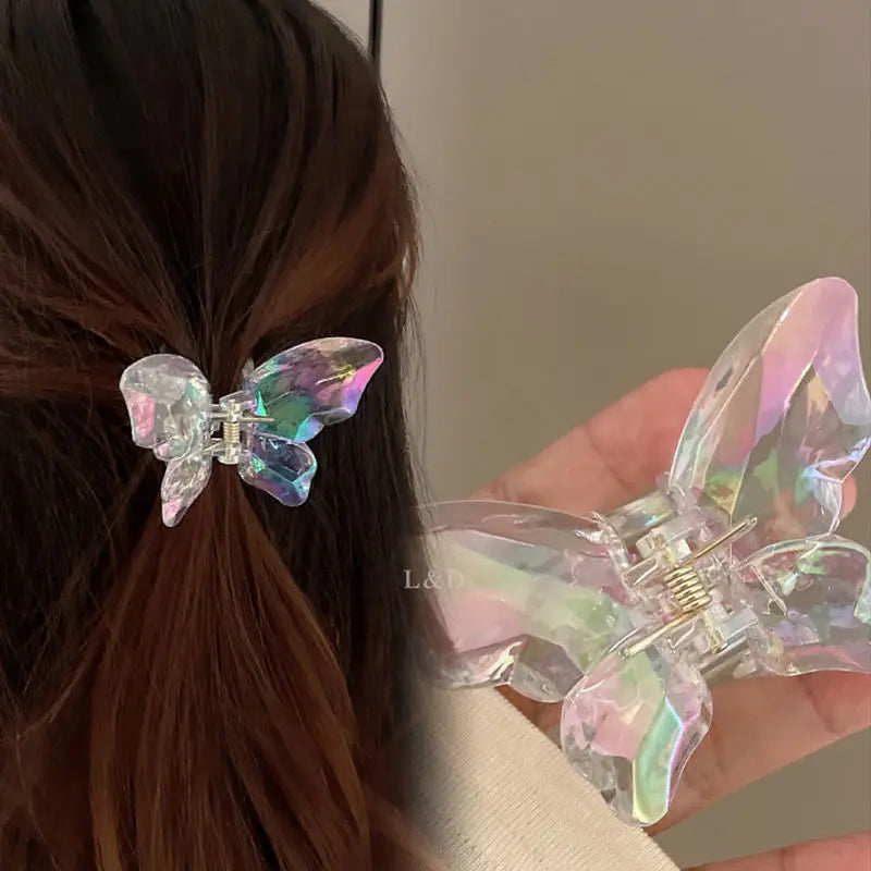 2Pcs Colorful Butterfly Hair Claws for Women Transparent Large Hair Claw Clip Girls Acrylic Hairpins Barrettes Hair Accessories