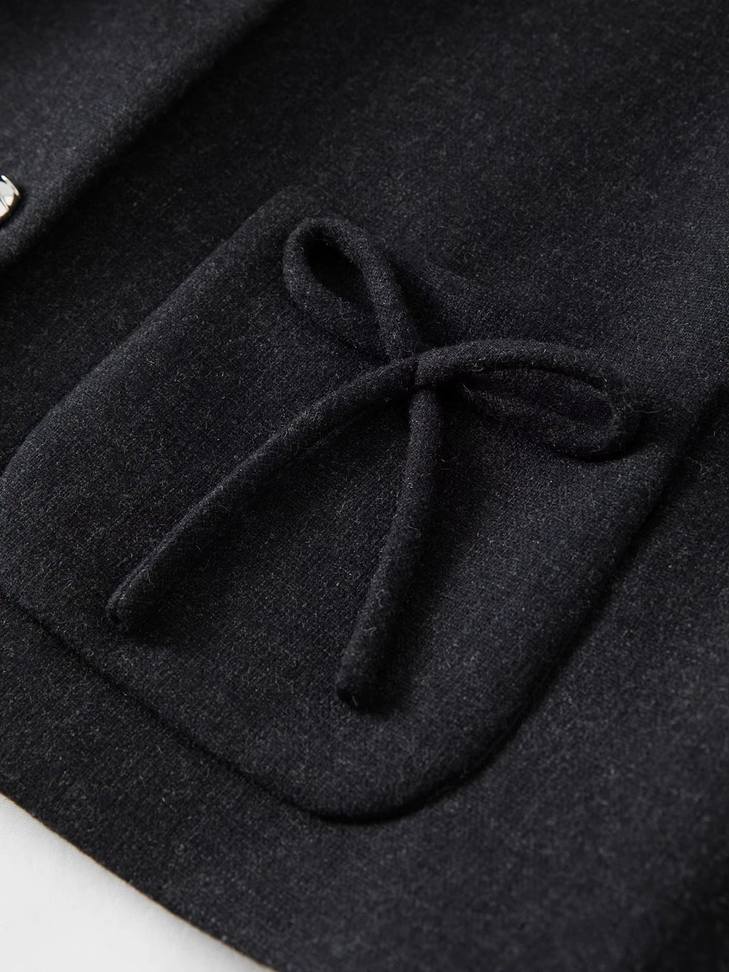 Women's Black Wool Short Blazer With Bow Detail Structured Shoulder Slimming Cropped Jacket Top Elegant Boutique Style