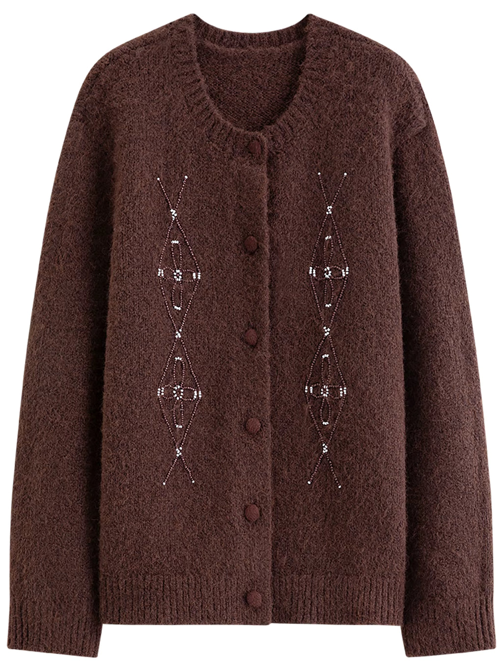 【Premium Series】2025 Winter Women Vintage Beaded Round Neck Knit Cardigan Retro Rhinestone Sweater Elegant Pearl Blouse