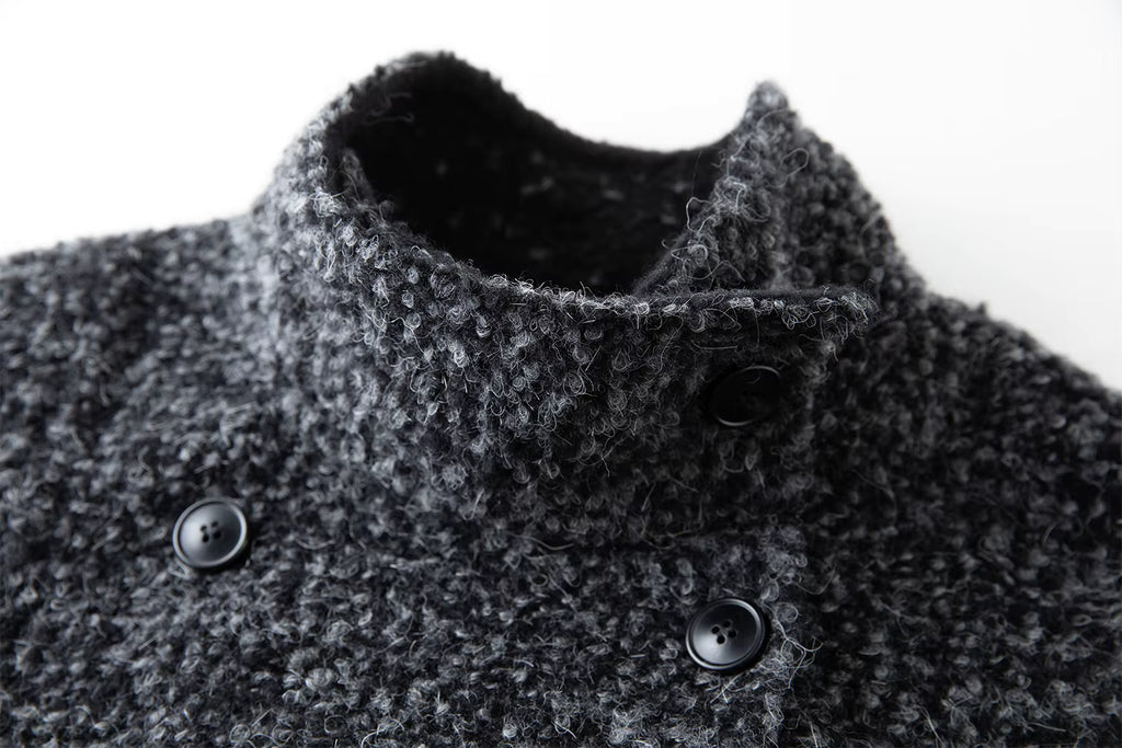 【Premium Series】 Women's Tweed Pattern Turtleneck Wool Blend Overcoat - Elegant Winter Long Coat for Business Casual