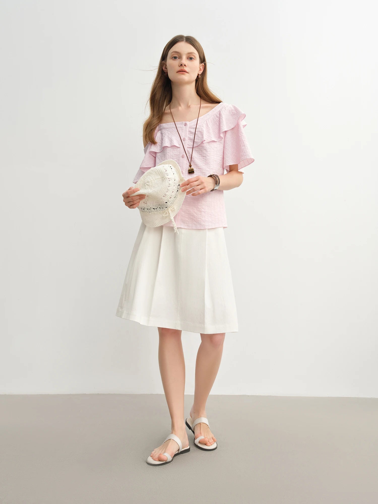 DUSHU 2025 Summer New Style Plus Size Women's Asymmetric Off-Shoulder Ruffled Shirt for Plus-Size Girls Blouses Tops