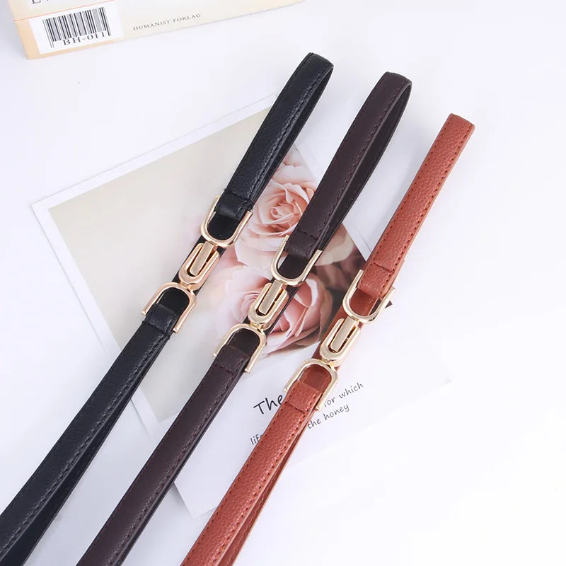 Adjustable PU Leather Ladies Dress Belts Skinny Thin Women Waist Belts Strap Gold Color Buckle Female  pasek do spodni damski