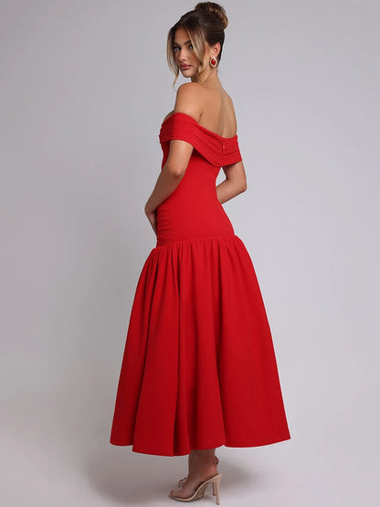 Mozision Off-shoulder Backless Sexy Maxi Dress Women Strapless Sleeveless High Waist A-line Ruched Evening Long Dress Elegant