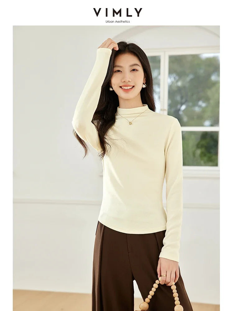 VIMLY Women's Half Turtleneck Inner Bottoming Shirt Autumn/Winter Simple Slim Knitting Pullover Sweater Office Lady Bottom Top