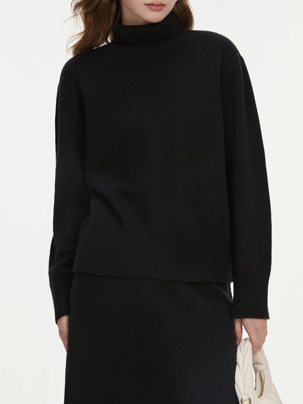 FSLE 30% Wool Gray Turtleneck Sweater Skirt Set For Women Autumn Winter 2024 Soft Knit Sweater Skirt Suit 24FS14168 24FS14284