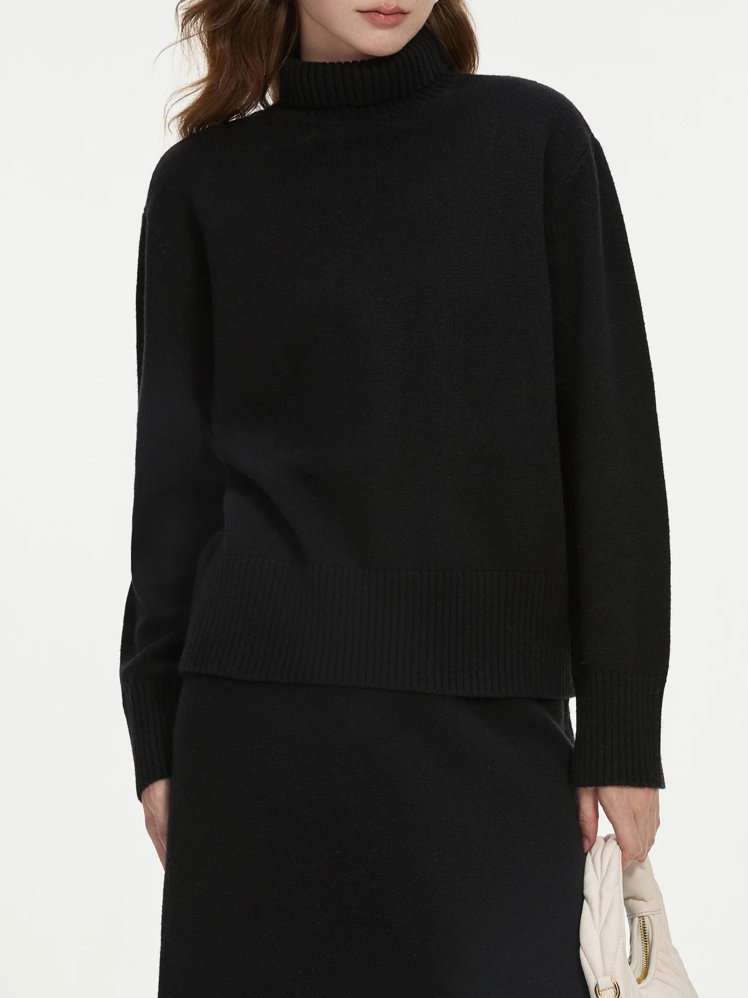 FSLE 30% Wool Gray Turtleneck Sweater Skirt Set For Women Autumn Winter 2024 Soft Knit Sweater Skirt Suit 24FS14168 24FS14284