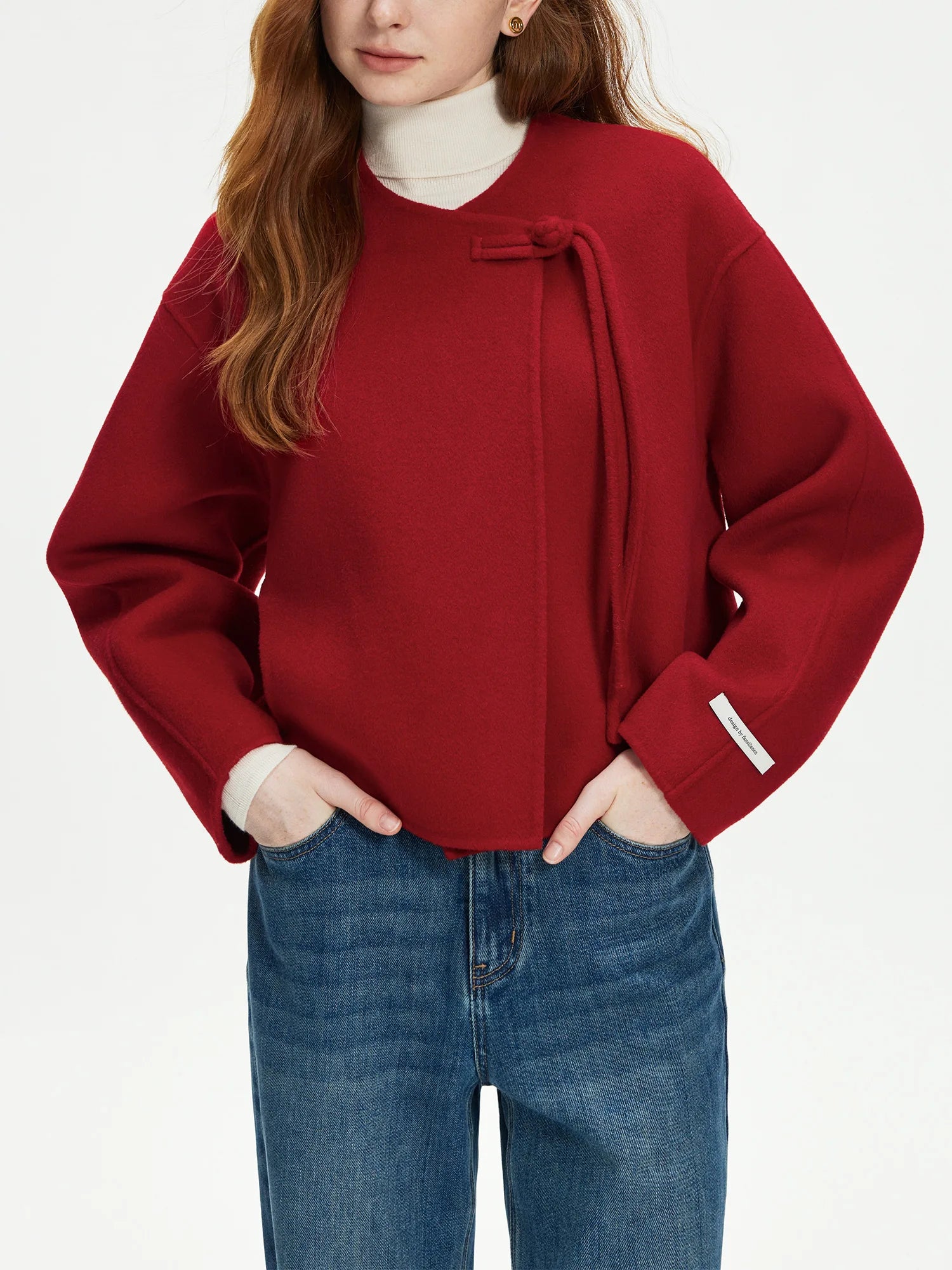 FSLE Wool 100%  Buckle Short Double-sided Woolen Coat 2024 Winter Clothing New Woolen Women Casual Coat 24FS14258