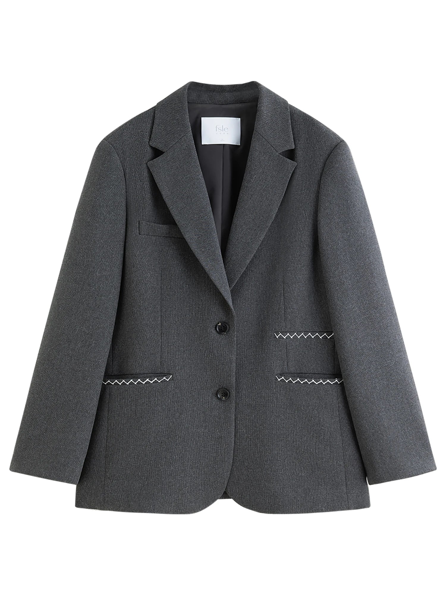 FSLE Contrast Color Line One-pocket Suit Jacket 2025 Autumn New Loose Versatile Notch Lapel Jacket
