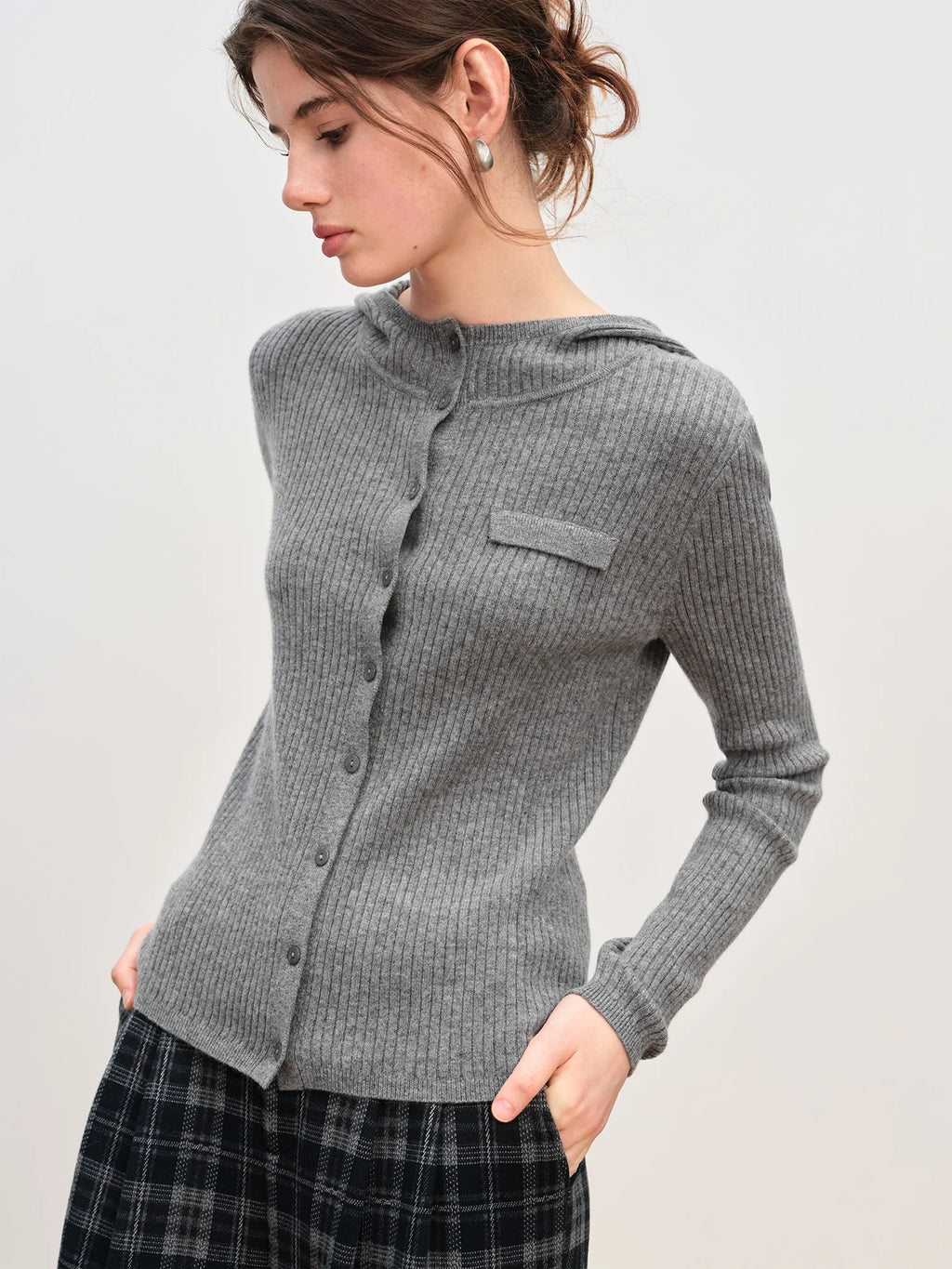 Winter 2025 Women's Hooded Knit Cardigan - Stand Collar Pure Wool Open Front Coatigan Textured Design for Casual Elegance